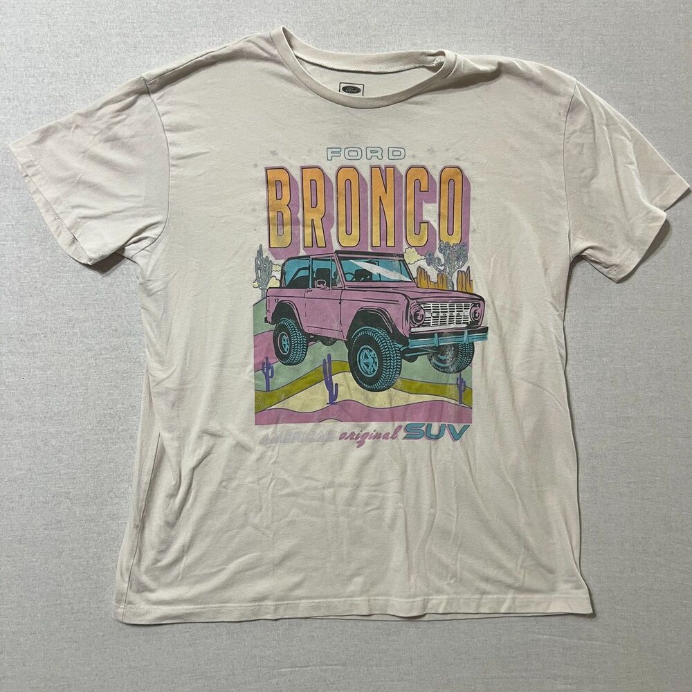 Ford Bronco Womens XXL Pink Truck Graphic Tee Retro Western Desert SUV